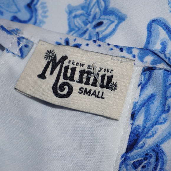 SHOW ME YOUR MUMU blue white tropical dress NEW S - Picture 7 of 7